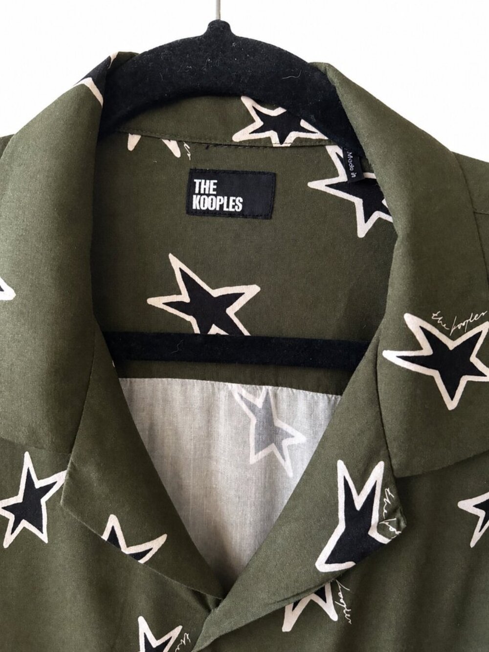 The Kooples Men’s Olive Star Print Viscose Camp Shirt Size L - Picture 6 of 7